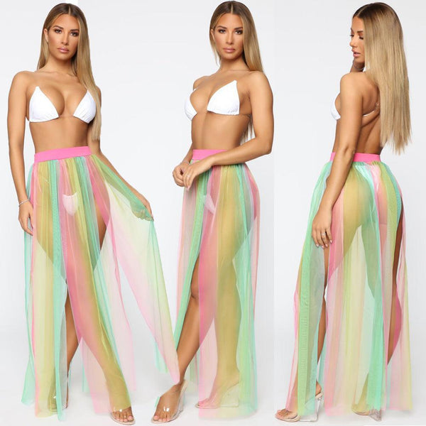 Women Bikini Cover Up Swimwear Mesh Sheer Beach Maxi Wrap Skirt Sarong Pareo One Piece Summer Bathing Suit Swimsuit Holiday - Amazitshop