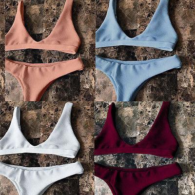 Women Bikini Set Swimwear Padded solid Bathing Beachwear - Amazitshop