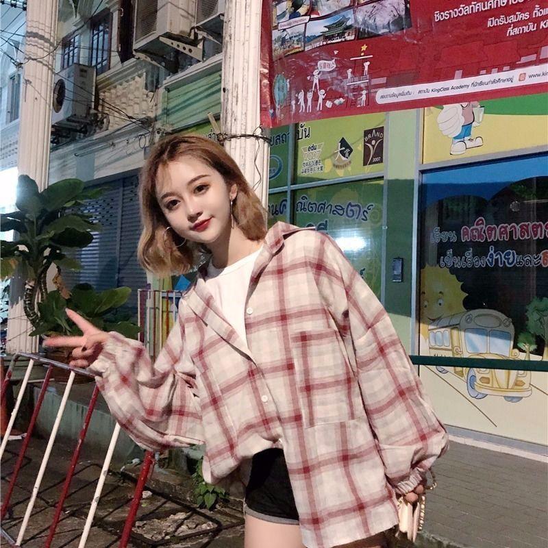 Women Blouses Shirts Plaid Oversize Thin Casual Sun - protect - Amazitshop