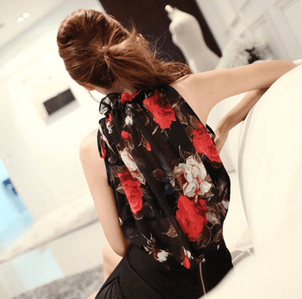 Women Chiffon Blouse Flower - Amazitshop
