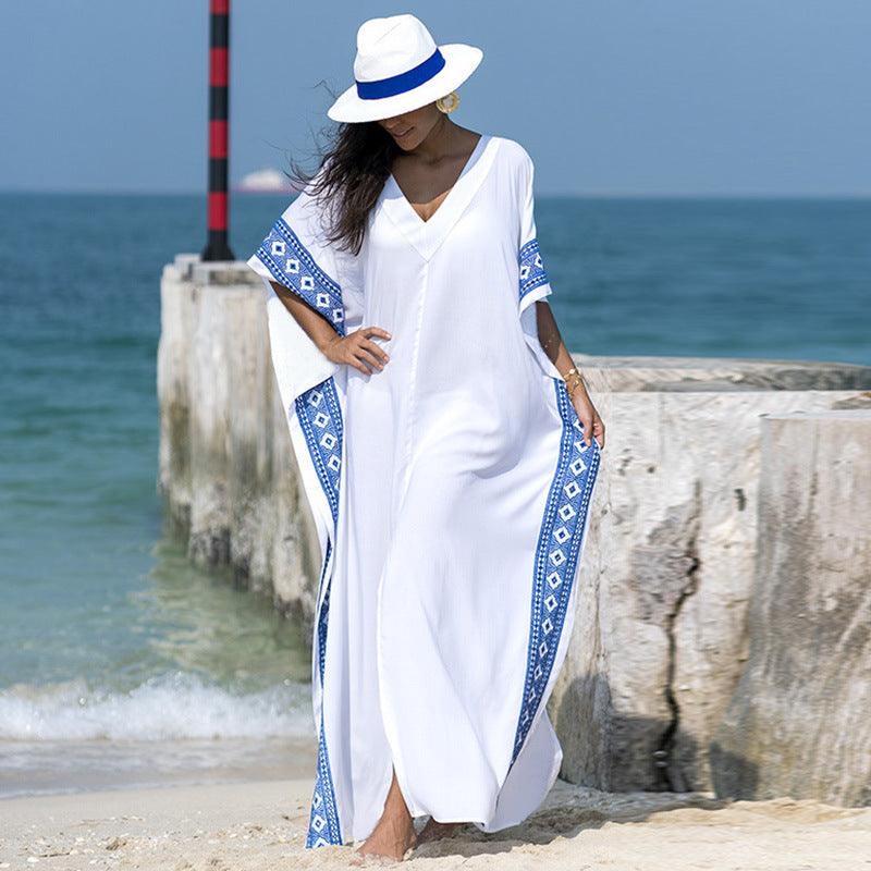 Women Cotton Embroidered Robe Holiday Dress - Amazitshop