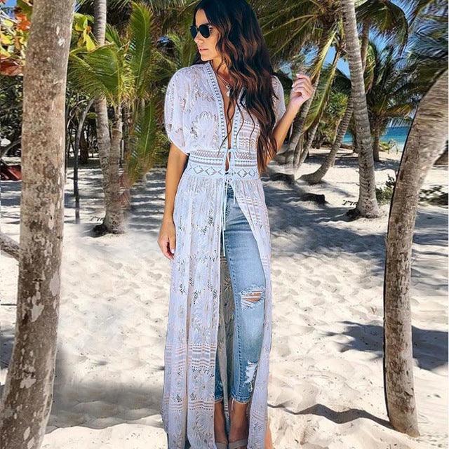 Women Crochet Beach Knitted Beach Cover Up Dress Tunic Long - Amazitshop