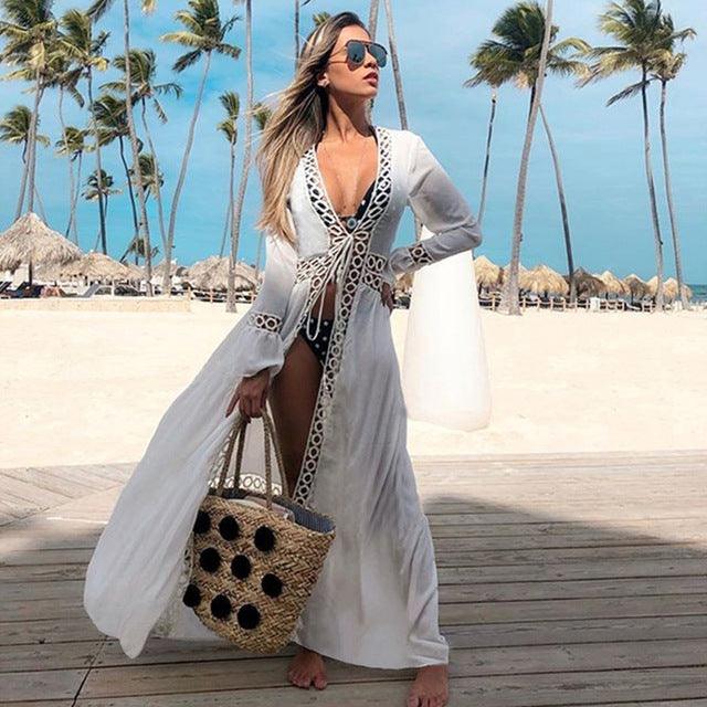Women Crochet Beach Knitted Beach Cover Up Dress Tunic Long - Amazitshop