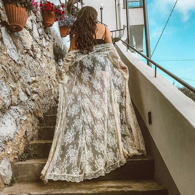 Women Crochet Beach Knitted Beach Cover Up Dress Tunic Long - Amazitshop