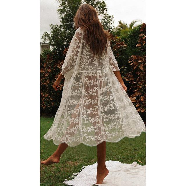 Women Crochet Beach Knitted Beach Cover Up Dress Tunic Long - Amazitshop