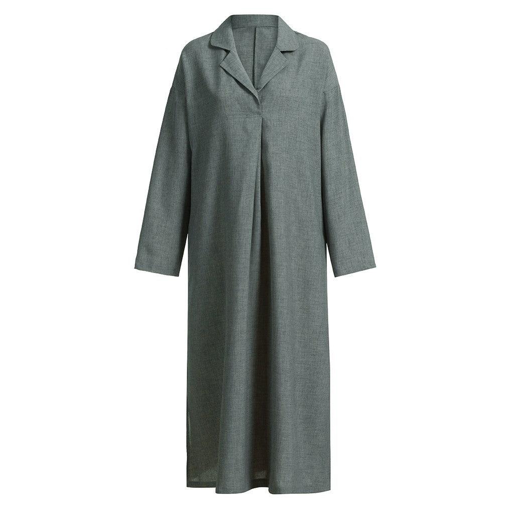 Women Dress Loose Casual Ankle Length Office Lady Dress Solid Lantern Sleeve Bohemian Loose Waist Women Dress - Amazitshop