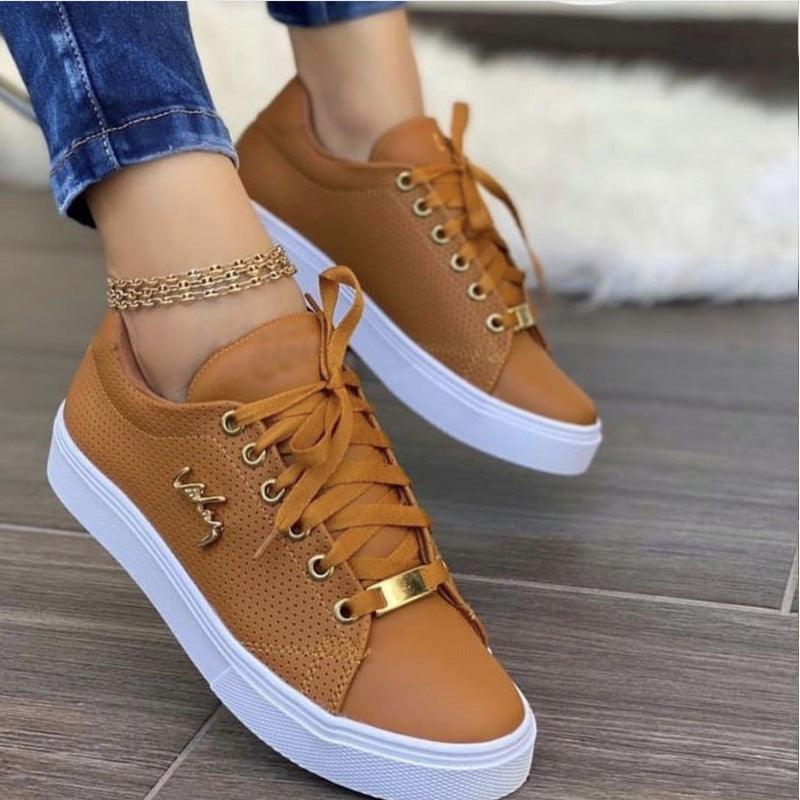 Women Flat Sneakers Breathable Lace - up Shoes For Girls - Amazitshop