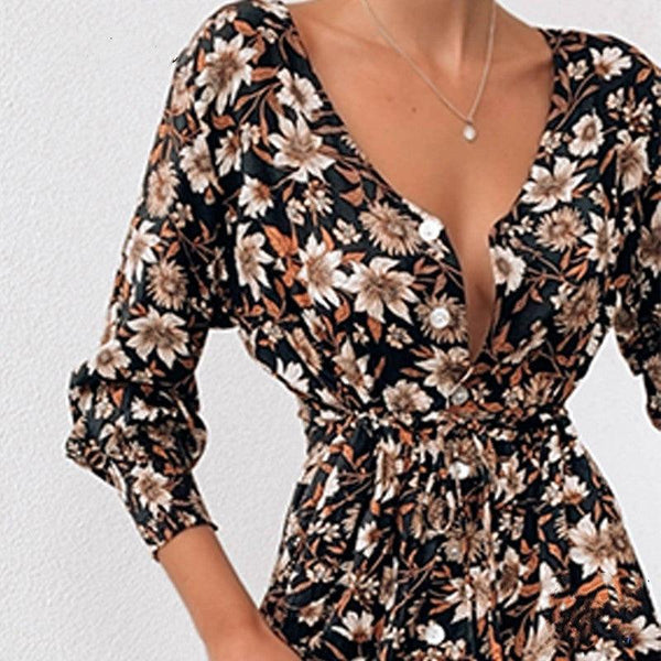 Women Floral Boho Party Dress Sexy Ladies Clothes Dresses - Amazitshop