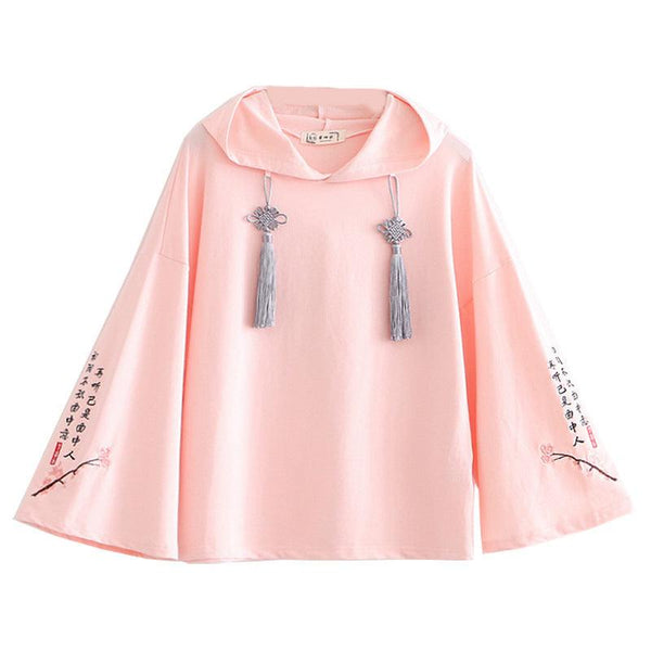 Women Floral Embroidery Hooded Sweatshirts Chinese Style - Amazitshop