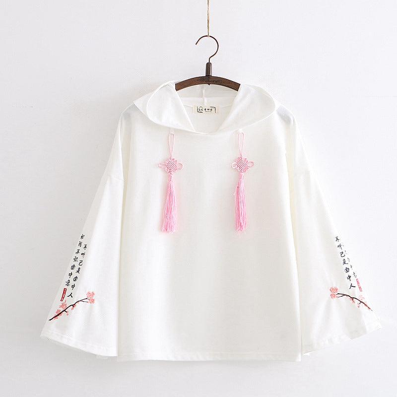 Women Floral Embroidery Hooded Sweatshirts Chinese Style - Amazitshop