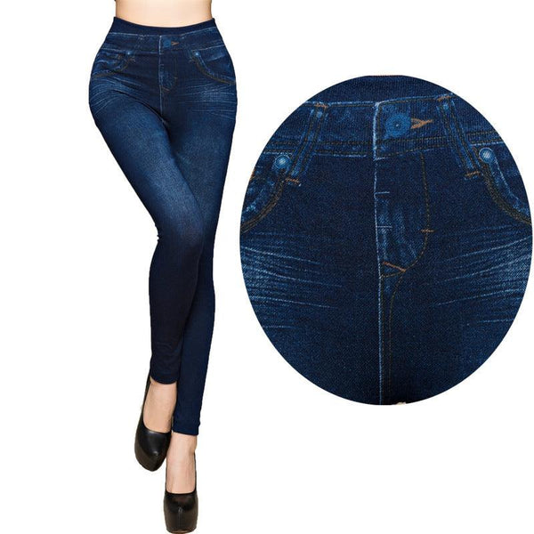 Women Leggings Plus size Faux Denim Jeans Leggings - Amazitshop