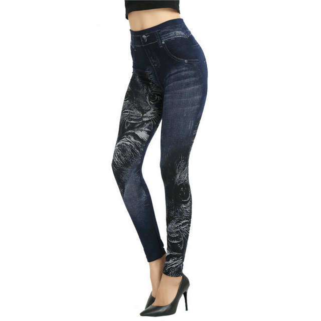Women Leggings Plus size Faux Denim Jeans Leggings - Amazitshop
