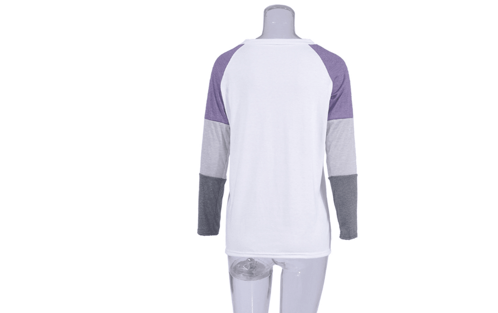 Women Long Sleeve T-shirt Casual O Neck Patchwork Gray White Tops Tees Female 2021 Autumn Fashion New Clothing - Amazitshop
