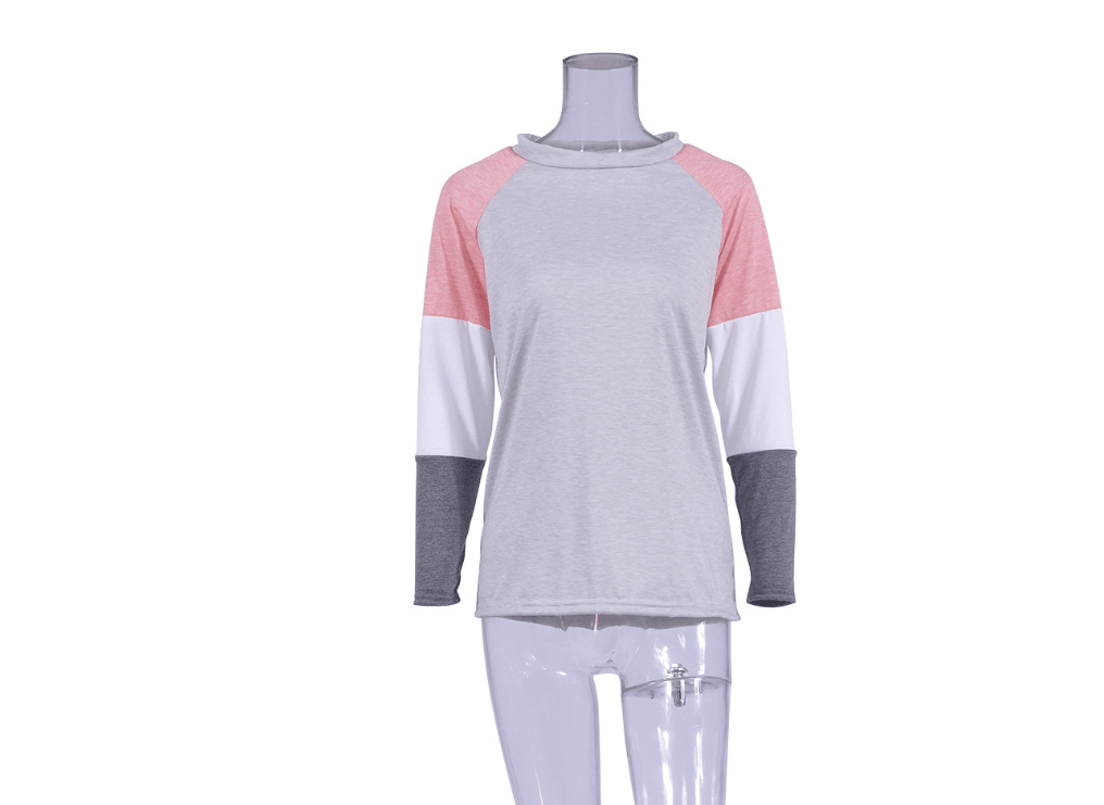 Women Long Sleeve T-shirt Casual O Neck Patchwork Gray White Tops Tees Female 2021 Autumn Fashion New Clothing - Amazitshop