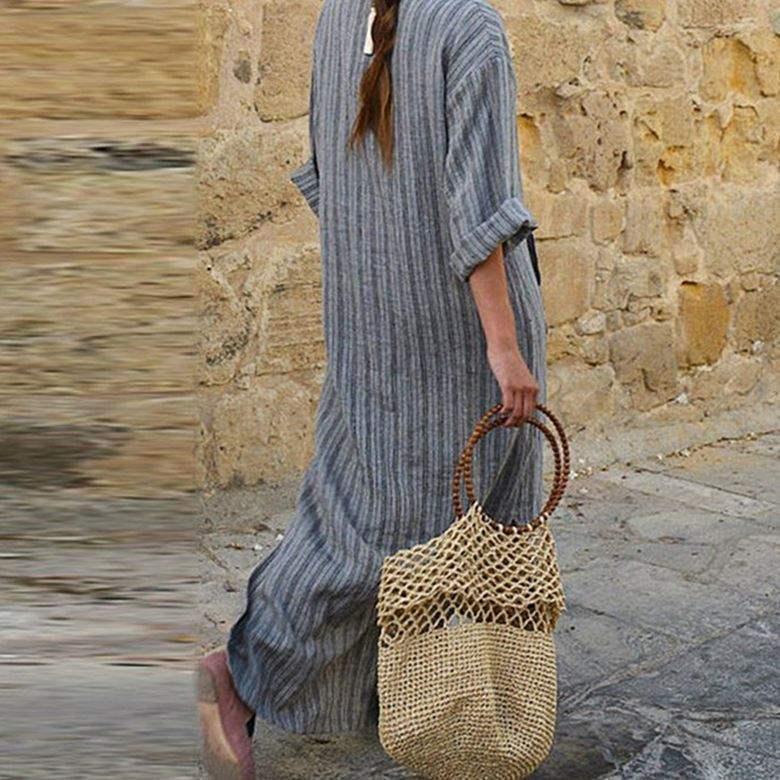 Women Long Striped Casual Loose Maxi Dresses - Amazitshop