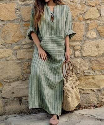 Women Long Striped Casual Loose Maxi Dresses - Amazitshop