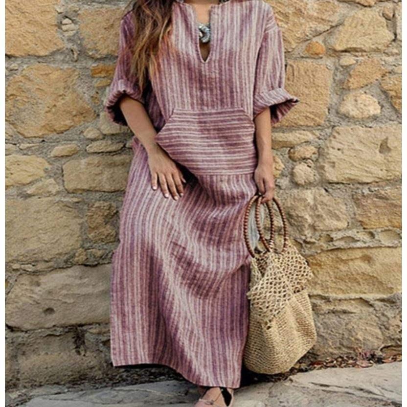 Women Long Striped Casual Loose Maxi Dresses - Amazitshop