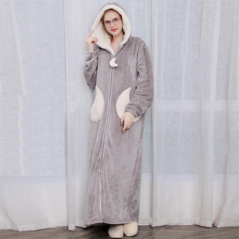 Women Men Winter Bath Robe Hooded Night Dress Gown Sleepwear - Amazitshop