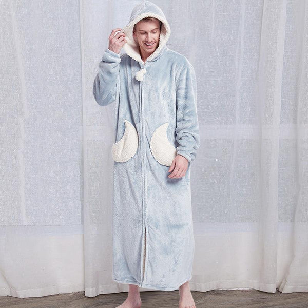 Women Men Winter Bath Robe Hooded Night Dress Gown Sleepwear - Amazitshop