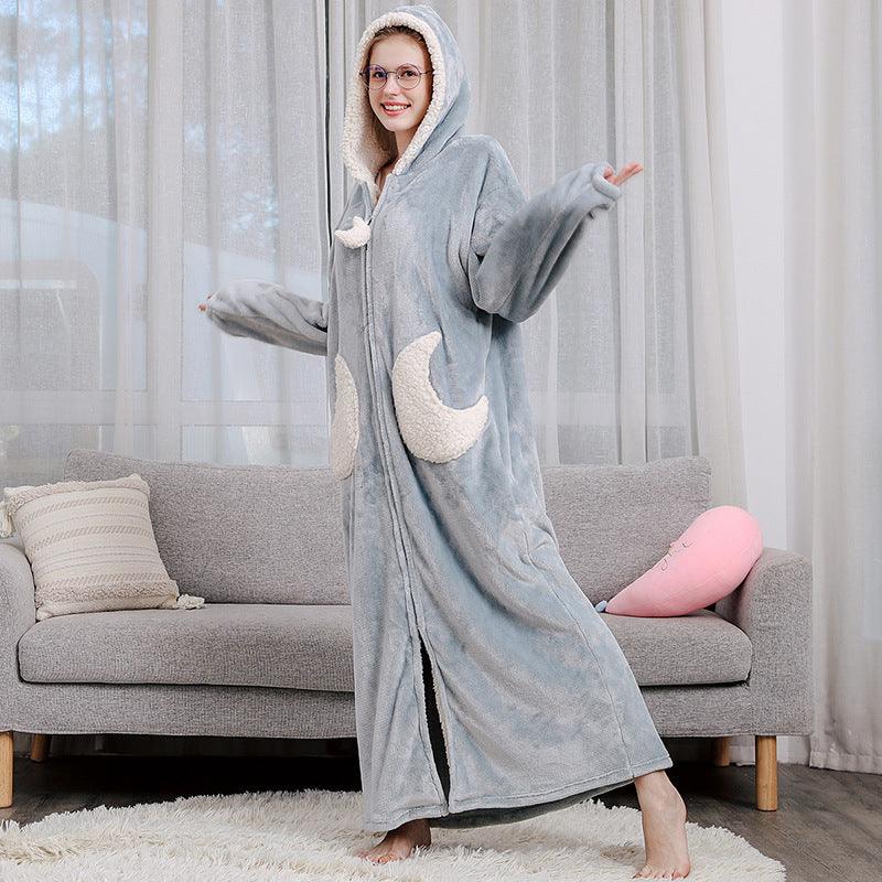 Women Men Winter Bath Robe Hooded Night Dress Gown Sleepwear - Amazitshop