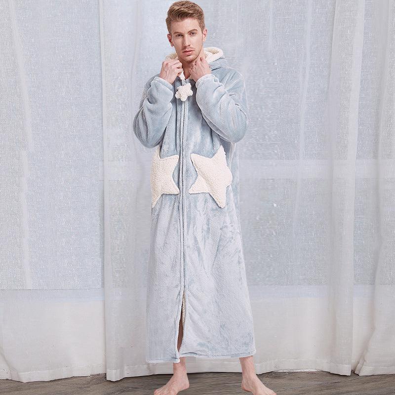 Women Men Winter Bath Robe Hooded Night Dress Gown Sleepwear - Amazitshop