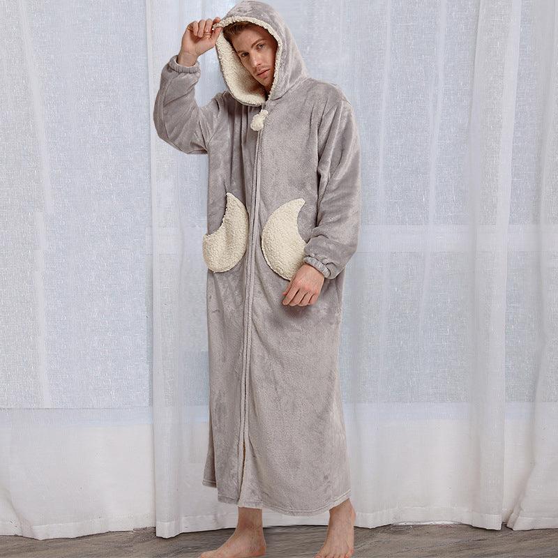 Women Men Winter Bath Robe Hooded Night Dress Gown Sleepwear - Amazitshop