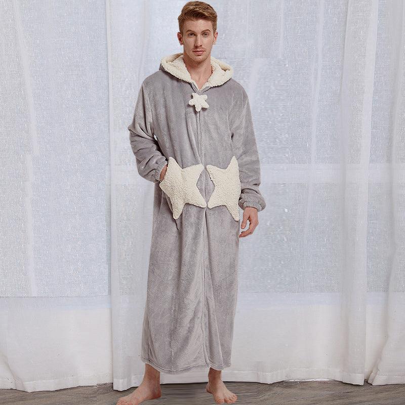 Women Men Winter Bath Robe Hooded Night Dress Gown Sleepwear - Amazitshop