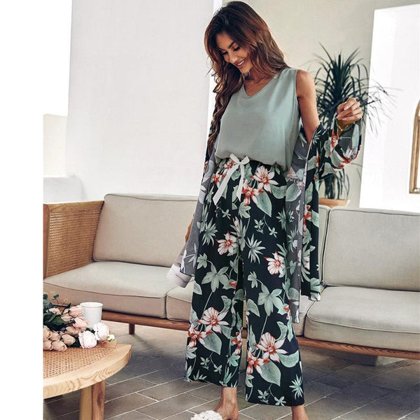 Women Pajamas Set Viscose Floral Printed Female Loose Sleepwear Nightwearar - Amazitshop