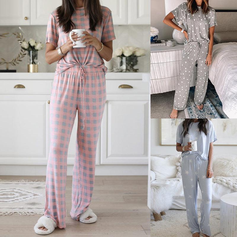Women Printed Two - Piece Pajamas Suits - Amazitshop