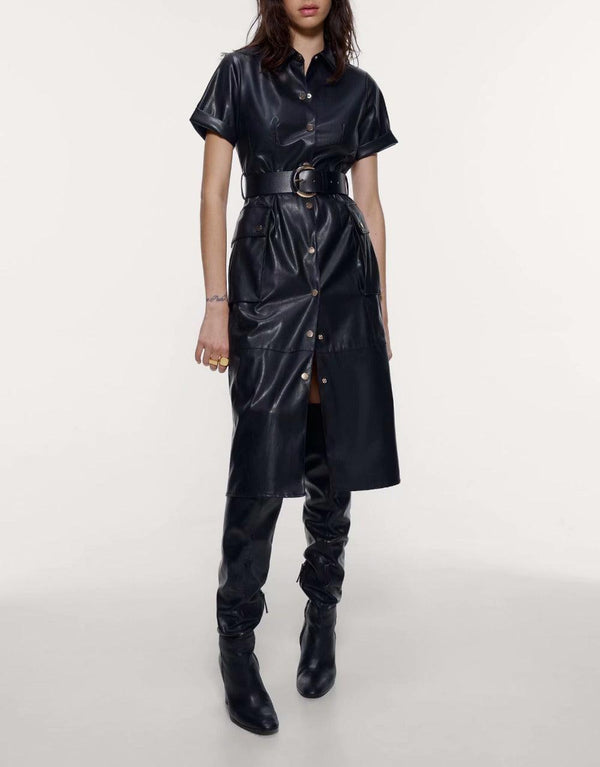 Women PU faux leather dress - Amazitshop