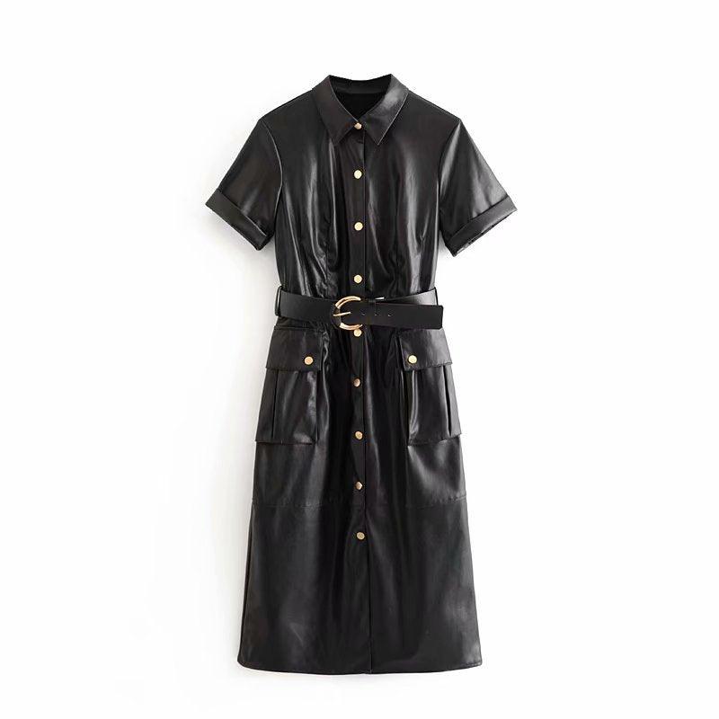 Women PU faux leather dress - Amazitshop