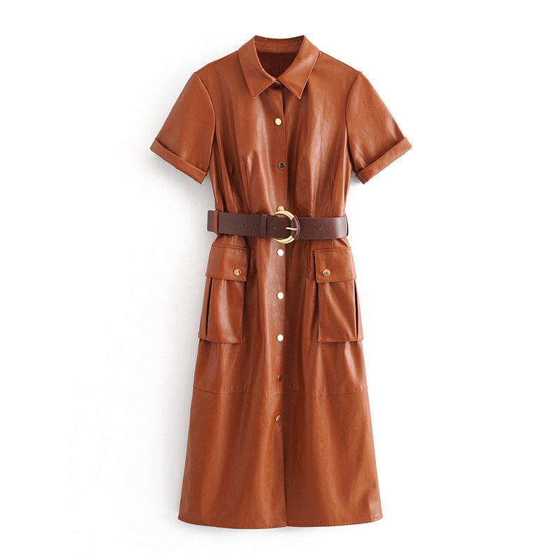 Women PU faux leather dress - Amazitshop