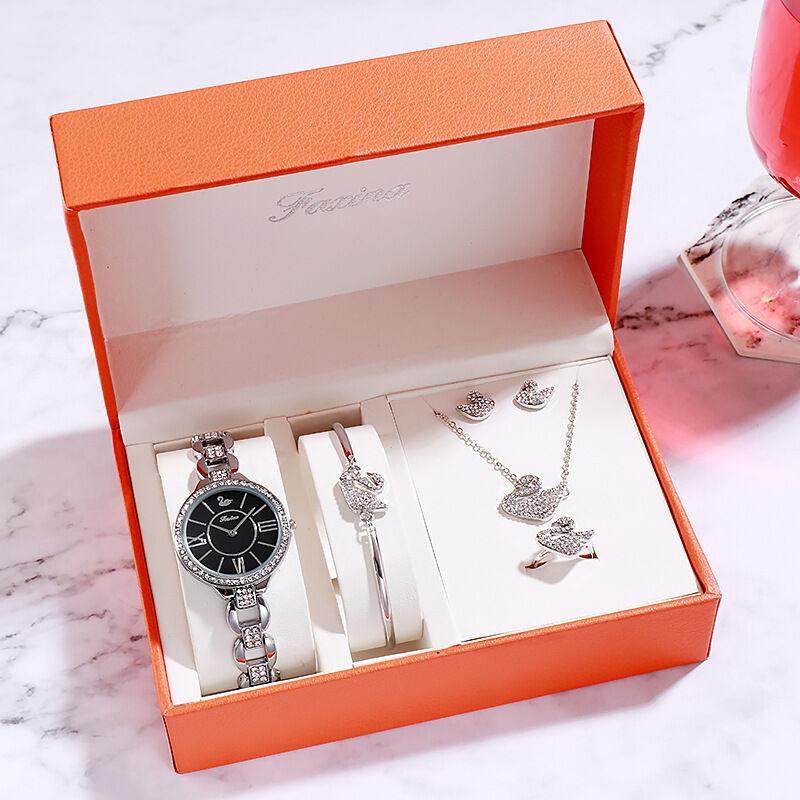 Women Quartz Watch Set Bracelet Necklace Ring Earrings Gift - Amazitshop
