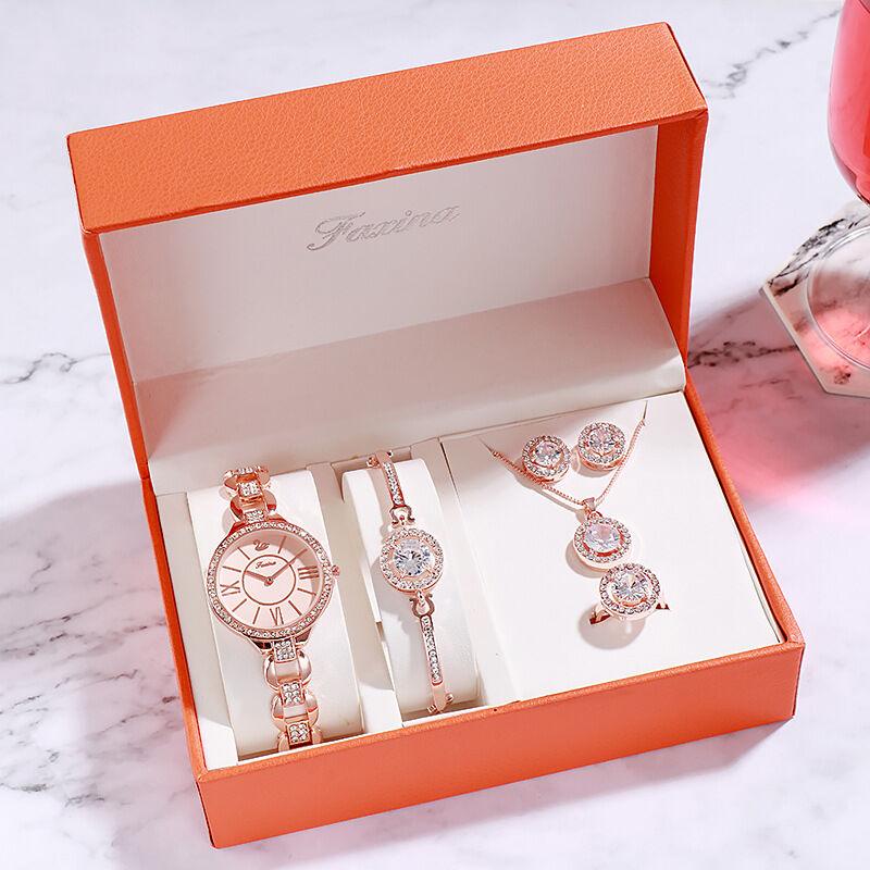 Women Quartz Watch Set Bracelet Necklace Ring Earrings Gift - Amazitshop