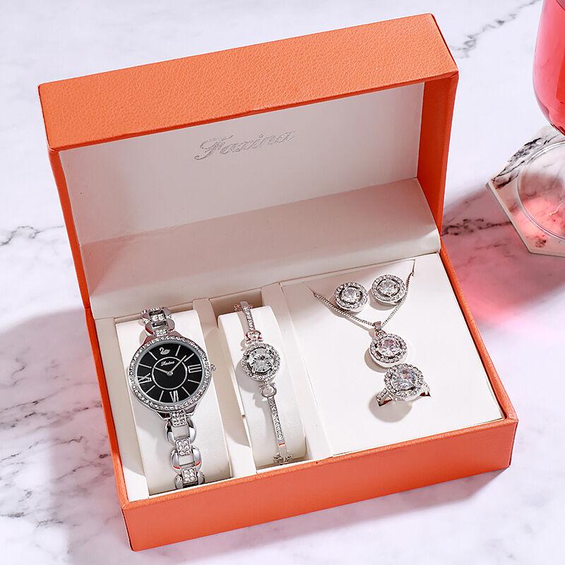 Women Quartz Watch Set Bracelet Necklace Ring Earrings Gift - Amazitshop