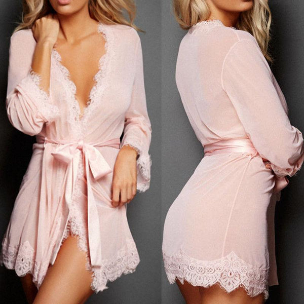 Women sleepwear robe dress Lace Nightwear Fashion - Amazitshop