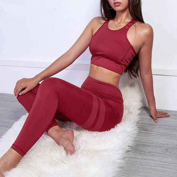 Women sport Suit Gym Yoga Sets 2 Pieces Women Sportwear Yoga Set Fitness Sportwear Workout Set Fitness Yoga Wear - Amazitshop