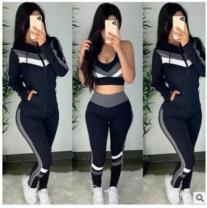 Women Spring And Autumn Hoodie Three Pieces Set Leisure - Amazitshop
