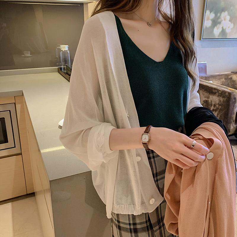 Women Spring Summer Cardigans V Neck Transparent - Amazitshop