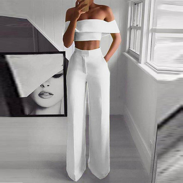 Women Strapless and Wide Leg Pants Sexy Two Piece Outfits - Amazitshop