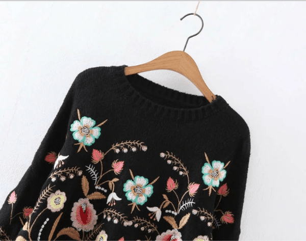 Women Sweater Fashion Floral Embroidery Pullover Streetwear Sweaters - Amazitshop