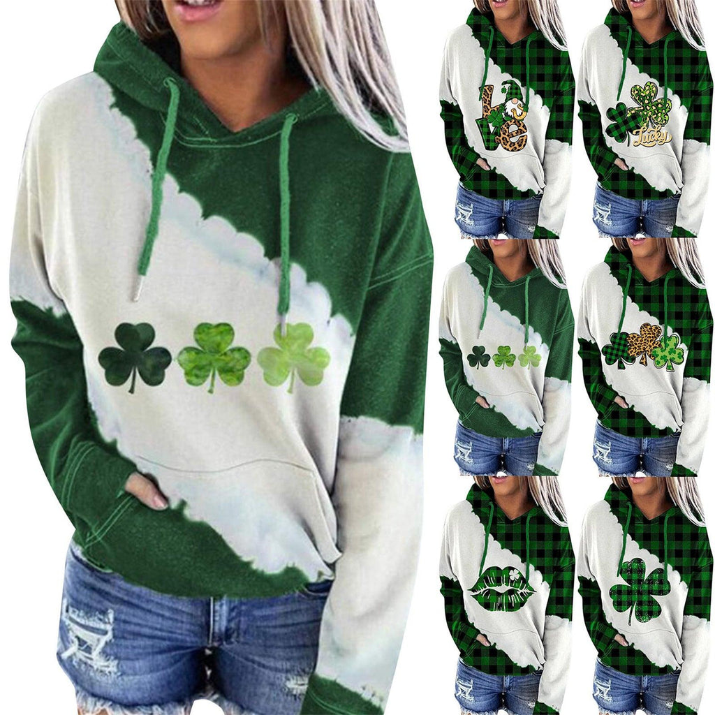 Women Sweatshirts Lucky Grass Print Streetwear Sweatshirts Hoodie Pullover Loose Casual Hooded Tops Clothes - Amazitshop