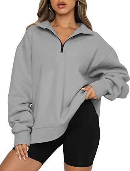 Women Sweatshirts Zip Turndown Collar Loose Casual Tops Clothes - Amazitshop