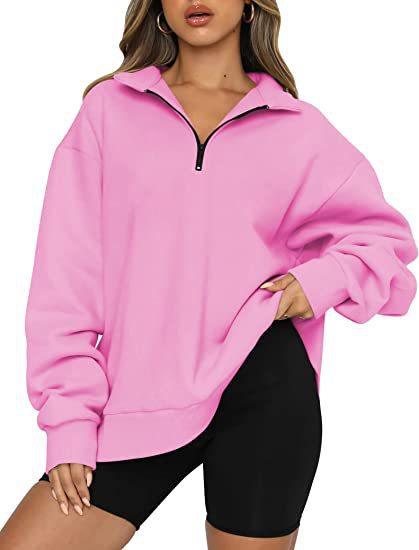 Women Sweatshirts Zip Turndown Collar Loose Casual Tops Clothes - Amazitshop