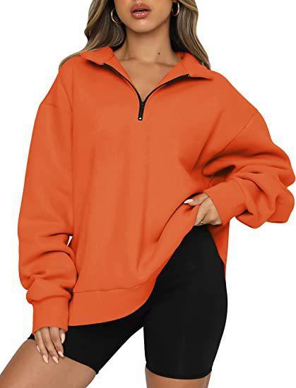Women Sweatshirts Zip Turndown Collar Loose Casual Tops Clothes - Amazitshop