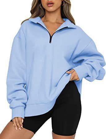 Women Sweatshirts Zip Turndown Collar Loose Casual Tops Clothes - Amazitshop