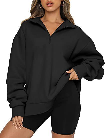 Women Sweatshirts Zip Turndown Collar Loose Casual Tops Clothes - Amazitshop