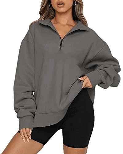 Women Sweatshirts Zip Turndown Collar Loose Casual Tops Clothes - Amazitshop