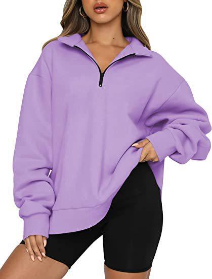 Women Sweatshirts Zip Turndown Collar Loose Casual Tops Clothes - Amazitshop
