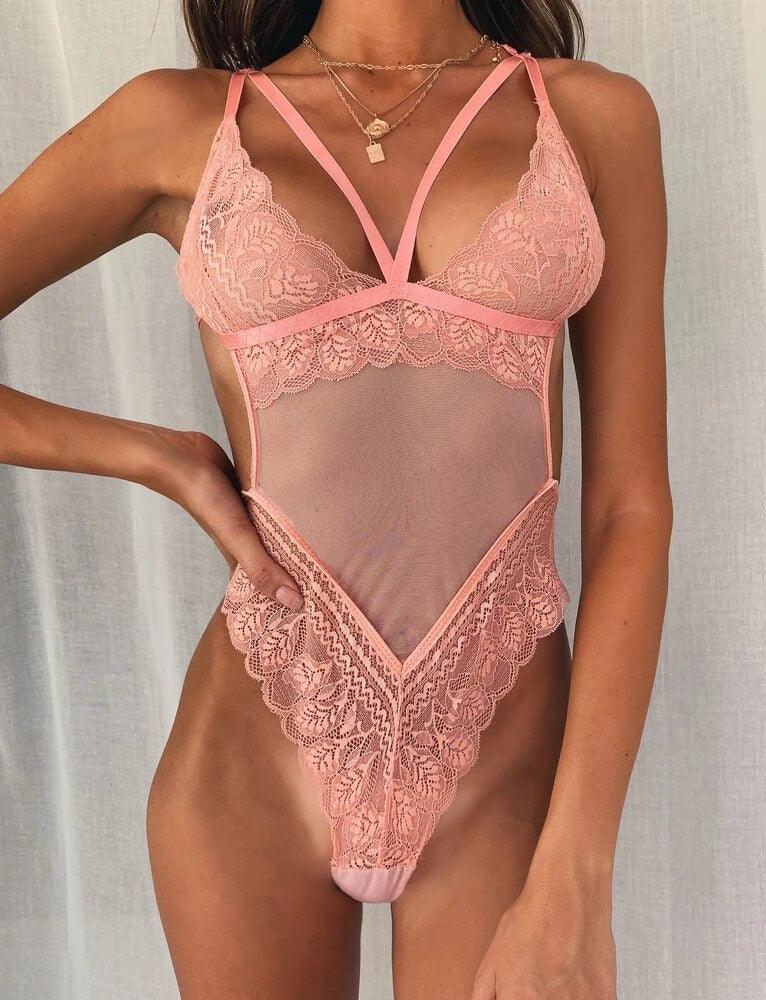 Women Teddy Hot Erotic Dress V - neck Underwear Transparent Lace Mesh Sheer Lenceria Babydoll Costumes Bodysuits - Amazitshop